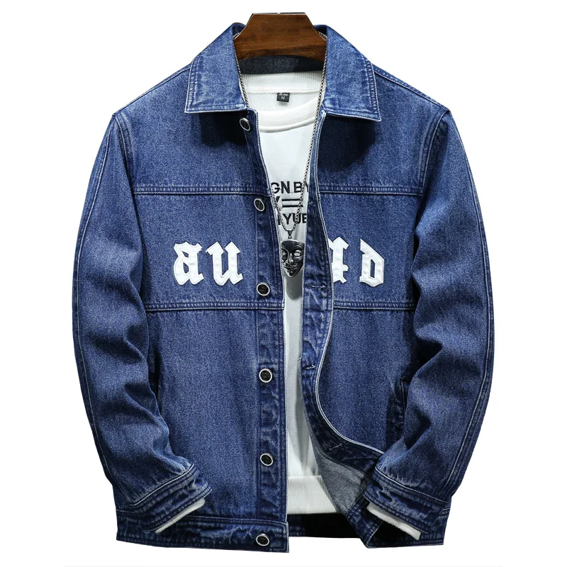 

Denim Autumn Men's 2023 New Jacket Fashion High Quality Letter Patch Cargo Jacket Casual Loose Denim Coat Plus Size 5XL 6XL 7XL