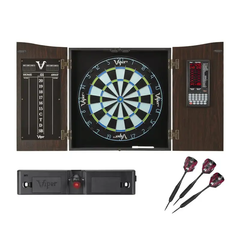 Cabinet With -in Pro Score, Chroma Sisal Dartboard, Throw Line Light, And Black Mariah Darts Bow Tungsten Darts Tungst