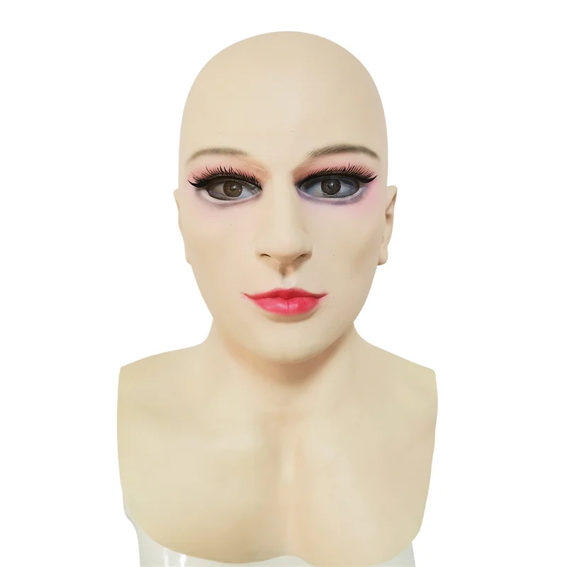 

Halloween Party Cosplay Female Full Head Masks Realistic Female Woman Face Cover Crossdressing Headgear Fancy dress up Full Head