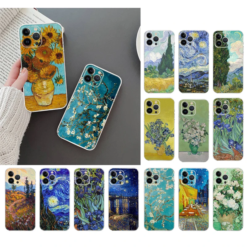 

Phone Case For iphone 14 13 12 11 Pro Max XS Max XR X 12mini 14 Plus SE Vincent van Gogh Flower Painting Case Funda Capa Cell