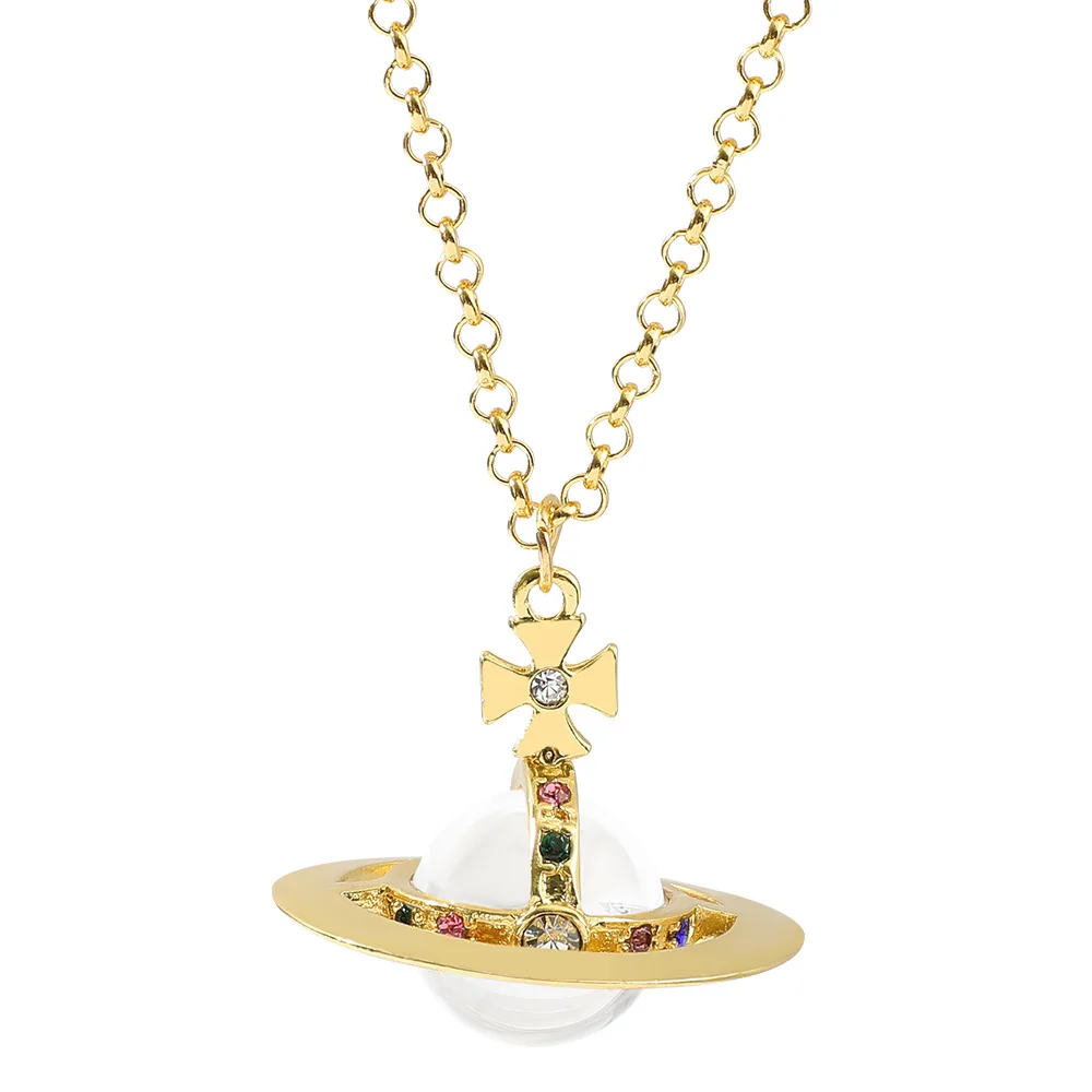 

Stainless Steel Creative Saturn Necklace Diamond Three-dimensional Necklace For Women And Man Punk Planet Pendant Necklace
