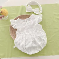 Baby Girl Romper Summer New Arrival White Solid Color Princess First Birthday Infant Bodysuits Newborn Clothes With Headband