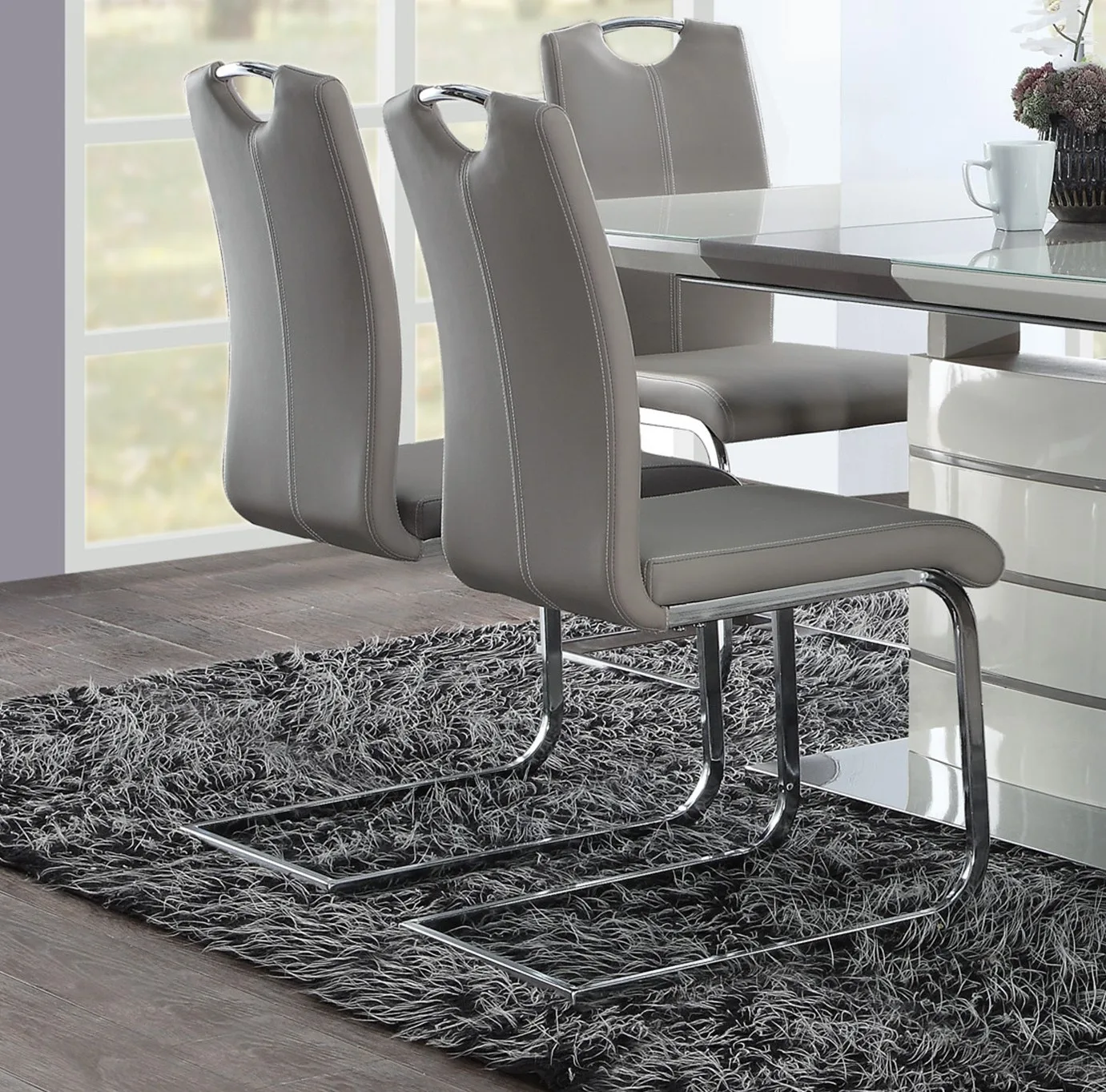 S Dining Chairs 2pc Set Gray-taupe Faux Leather Upholstered Casual Dining Furniture