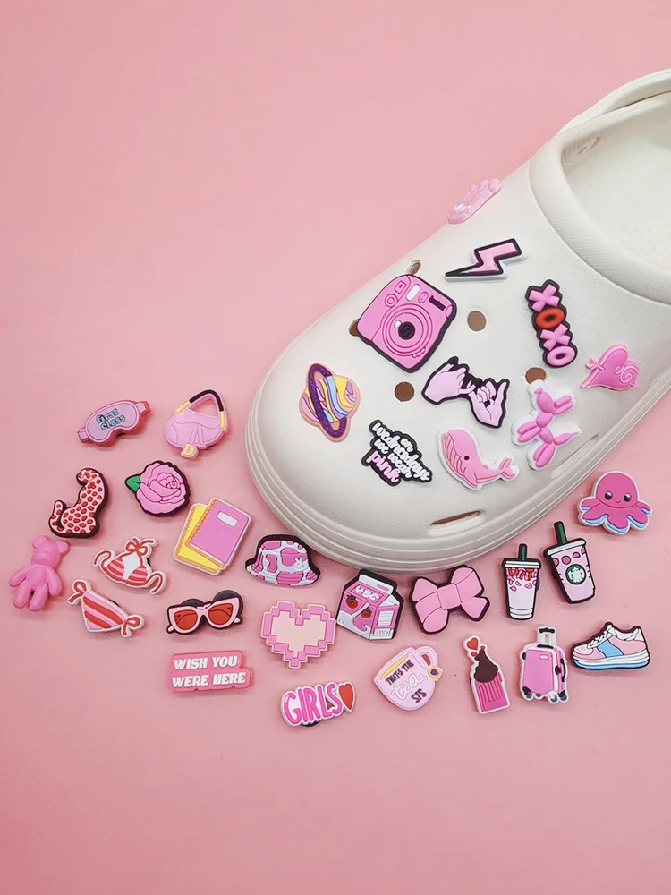

Lovely Pink Theme Cartoon Shoe Charms PVC Buckle Accessories Diy Women Clog Shoes Decorations For Croc Pins Ornaments Kids Gifts