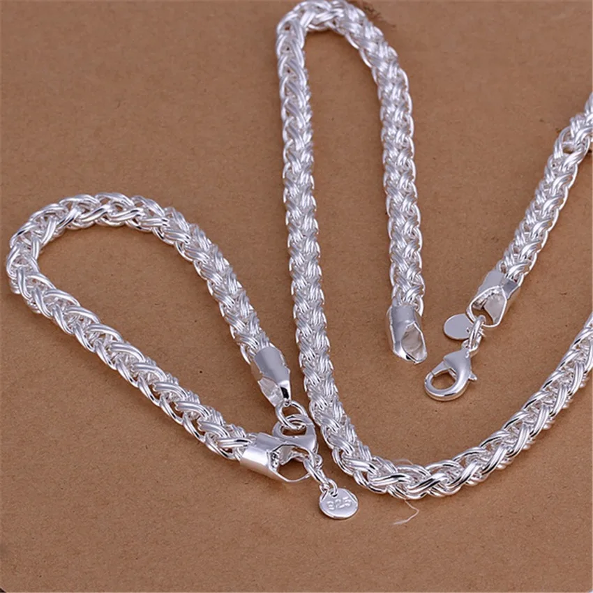 

fashion 925 Sterling Silver Bracelet necklace Jewelry sets for women men classic 6MM twisted circle chain Fashion Party Gift