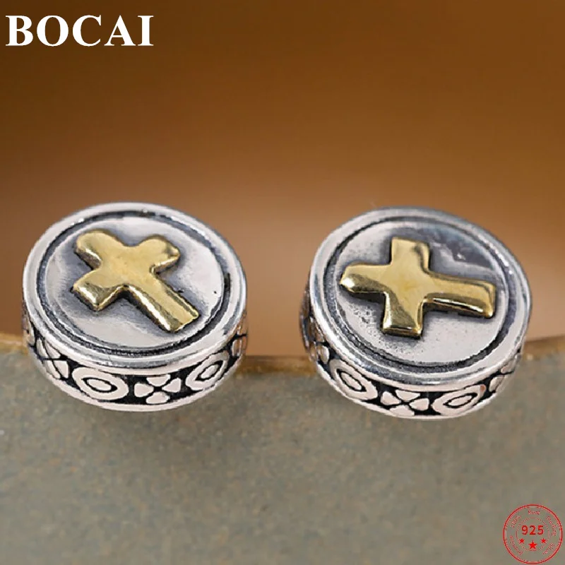 

BOCAI S925 Sterling Silver Earrings for Women New Fashion Christmas Gift Cross Ear Studs Argentum Jewelry Free Shipping