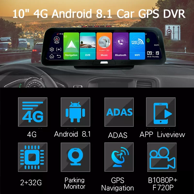 

Зеркало-видеорегистратор автомобильный, 10 дюймов, Android 1080, 4G, GPS