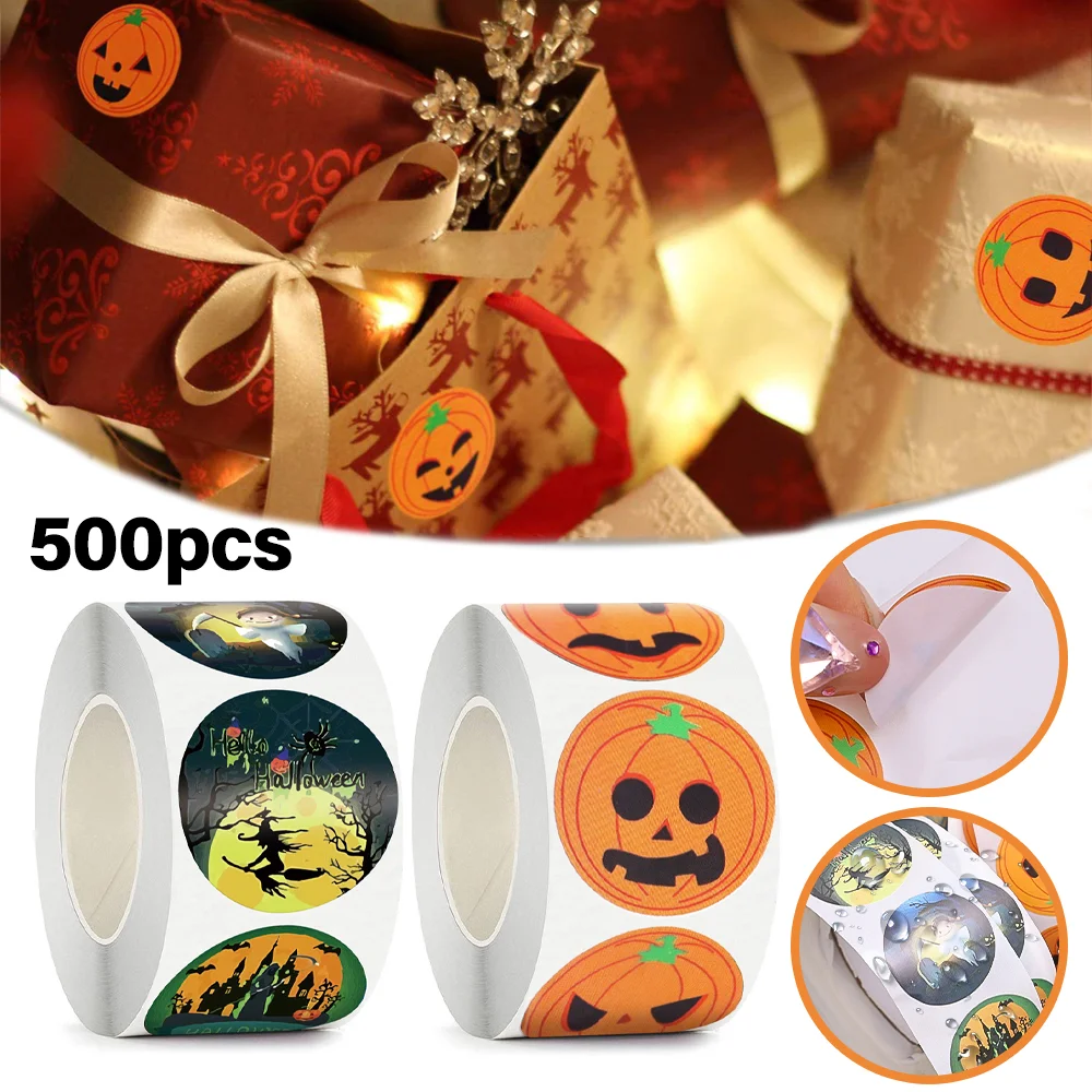 

500pcs Halloween Sealing Stickers Round Pumpkin Design Scrapbook Holiday Birthday Game Thank You Party Favor Decoration Tags