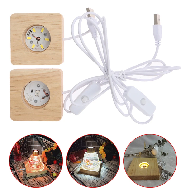 

USB Socket Handmade Square Wood LED Light Base Night Lamp Base Stand For Resin Art Dispaly 6c'm