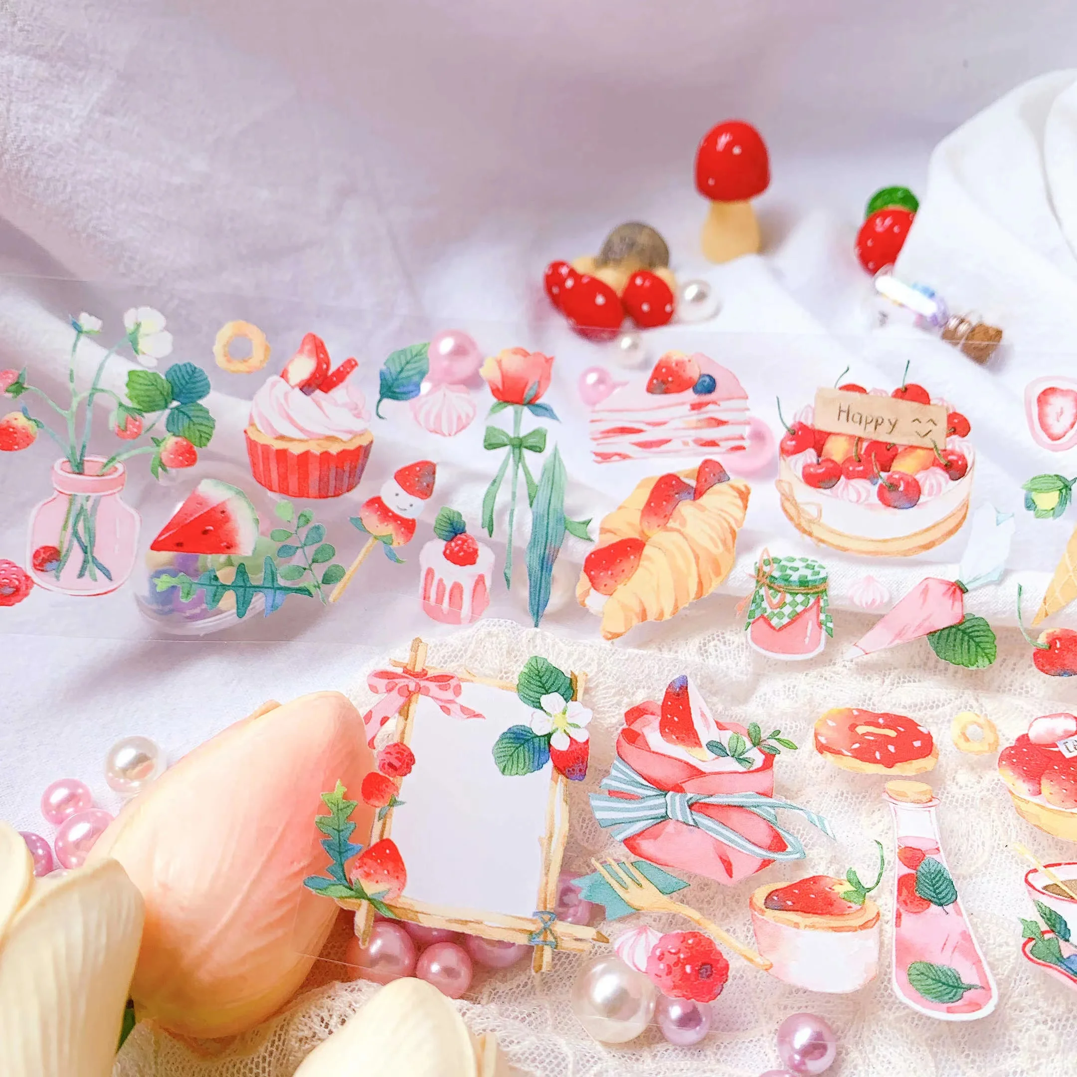

Lovely Strawberry Milkshake PET Tape for Card Making DIY Scrapbooking Decorative Sticker