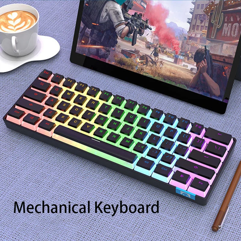 Прозрачная механическая клавиатура, игровая клавиатура MK61 60%, проводная Bluetooth RGB клавиатура Gateron с оптическим переключателем, колпачки клавиш для пудинга, 61 клавиша