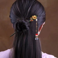 wooden imitation pearls bead step shake hair clip head jewelry chinese style flower hair forks long tassels chopsticks hairpins