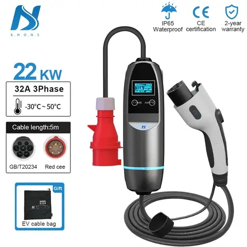 Зарядное устройство для электромобиля Khons GBT, 11 кВт, 7 кВт, китайские электротранспортные средства 16 А, 32 А, зарядная станция, 5 м кабель, регулируемый ток - изображение