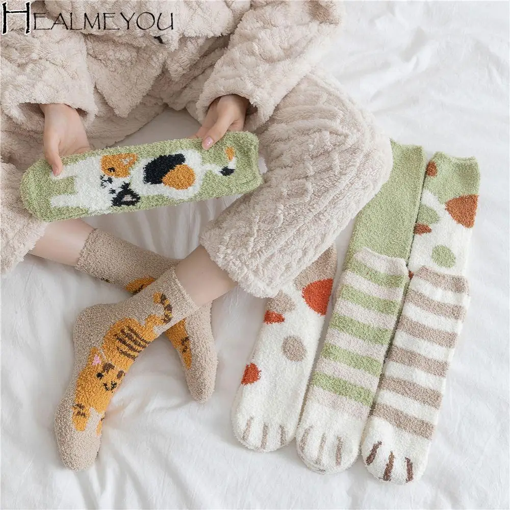 

Winter Coral Velvet Socks Cartoon Cat Plush Socks Cute Cat Paw Sleeping Socks Home Indoor Socks Women's Thickened Warm Socks
