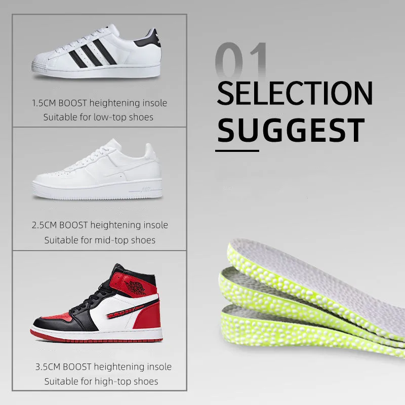 Heightening Running Insole for Shoes PU Popped Rice Particle Foam Breathable Soft Hiking Protects Knees Templates Feet Men Women