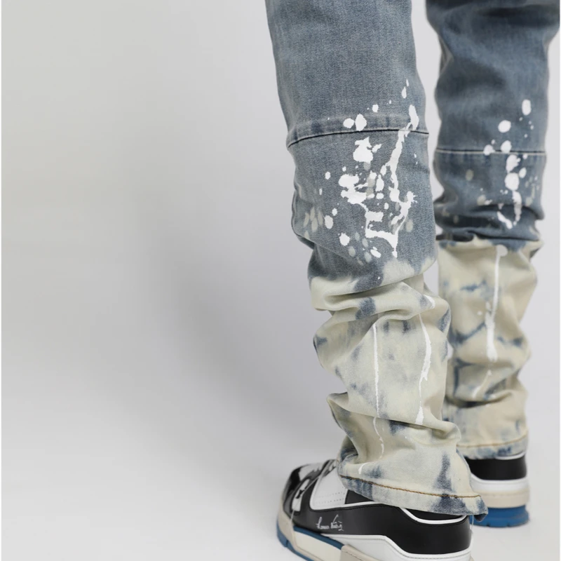 Graffiti Printed Denim Jean y2k Mens Bottom Zipper Distressed Biker Jeans Pants  Fashion High-street Slim Pants Joggers Trousers