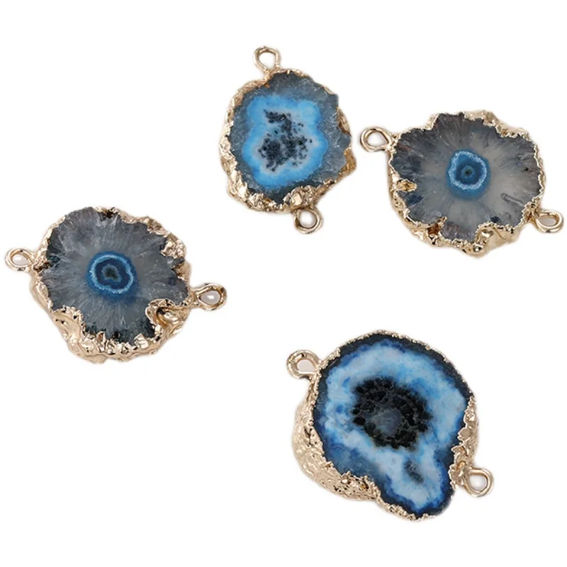 Натуральный необработанный камень кристалл SUOWER позолоченный двойной подвесной