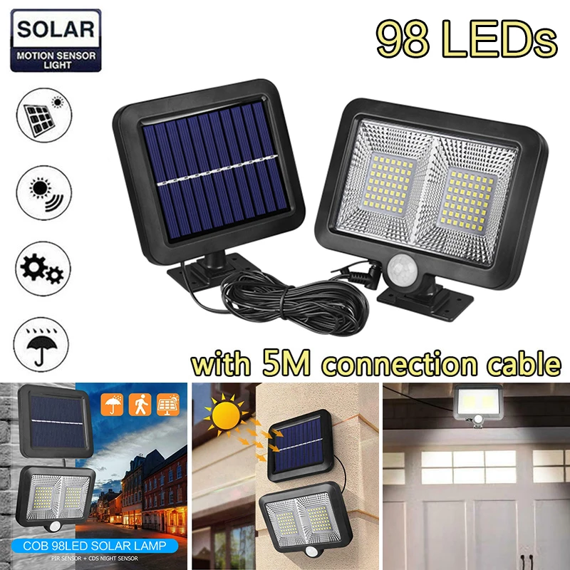 

New LED Outdoor Solar Power Separate Solar Panel Smart PIR Motion Sensor Garden Split Lamp Security Pool Fence Patio Lighting