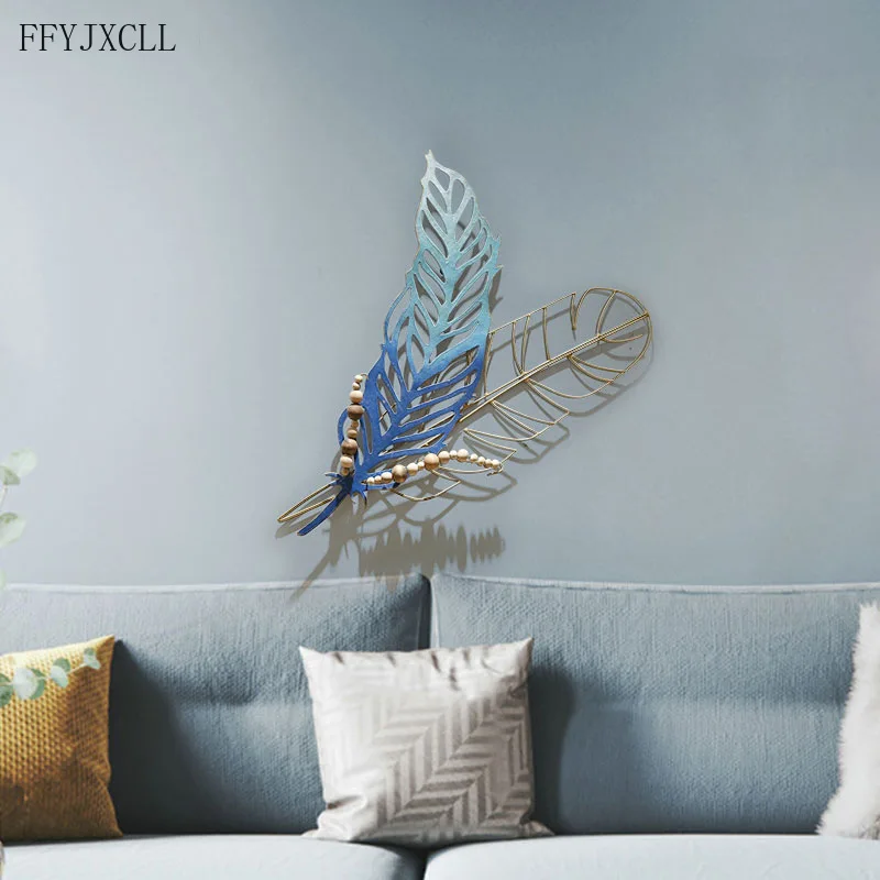 

Mediterranean room decor porch corridor wall decor pendant creative 3D wrought iron home decor feather wall hanging