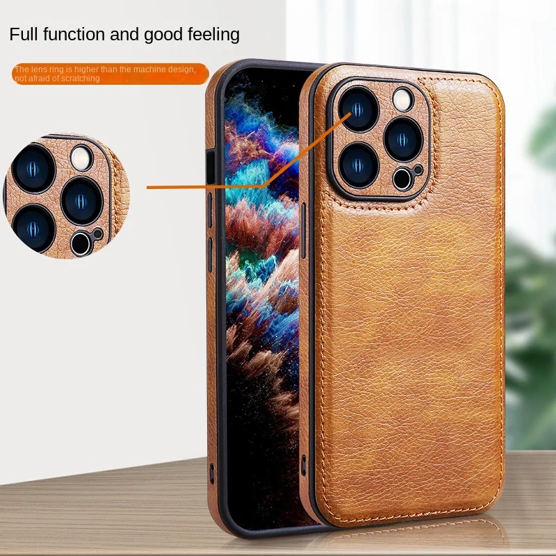 

Luxury Leather Cover For iPhone 15 14 13 12 11 Pro Max X XR XS 7 8 Plus SE 2020 2022 Business Camera Frame Protection Cover