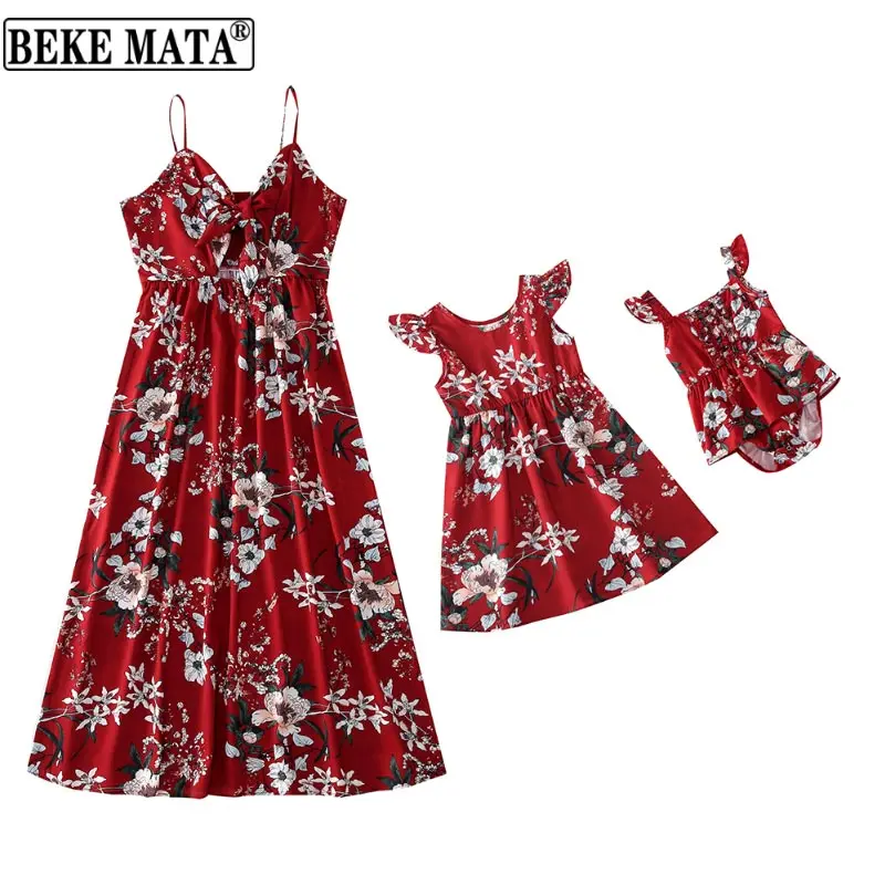 

BEKE MATA Mother Kids Matching Dresses 2022 Bow Sleeveless Mom And Daughter Dress Family Look Mother Daughter Baby Girl Clothes