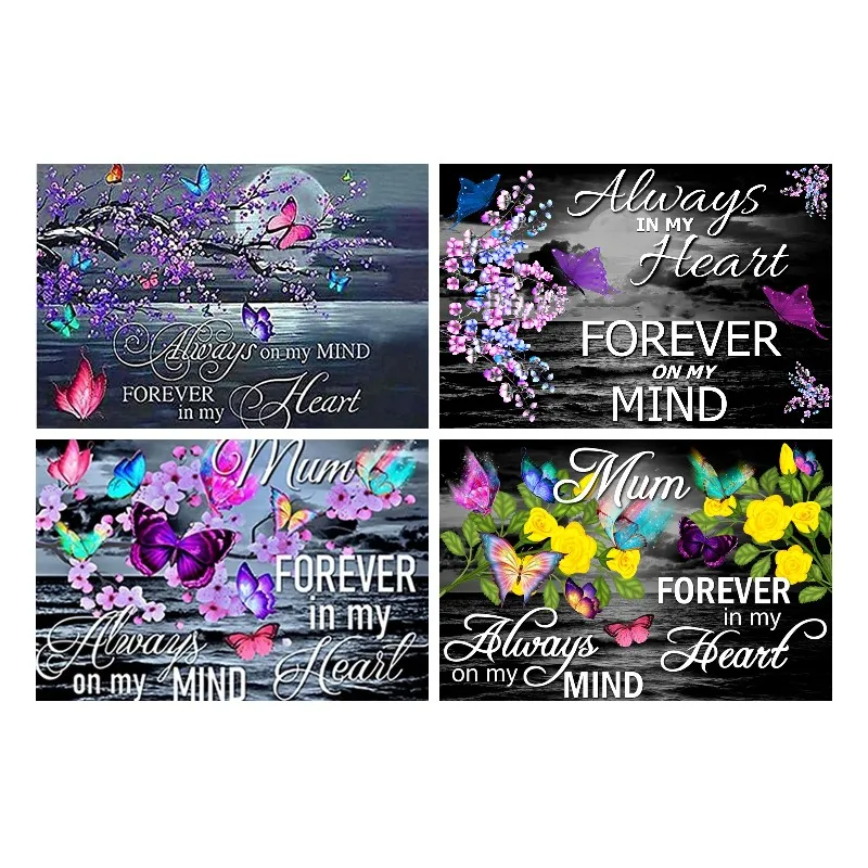 Full Square Drill 5D DIY Diamond Painting Butterfly Quotes Always On My Mind Forever In My Heart Embroidery Cross Stitch Gift