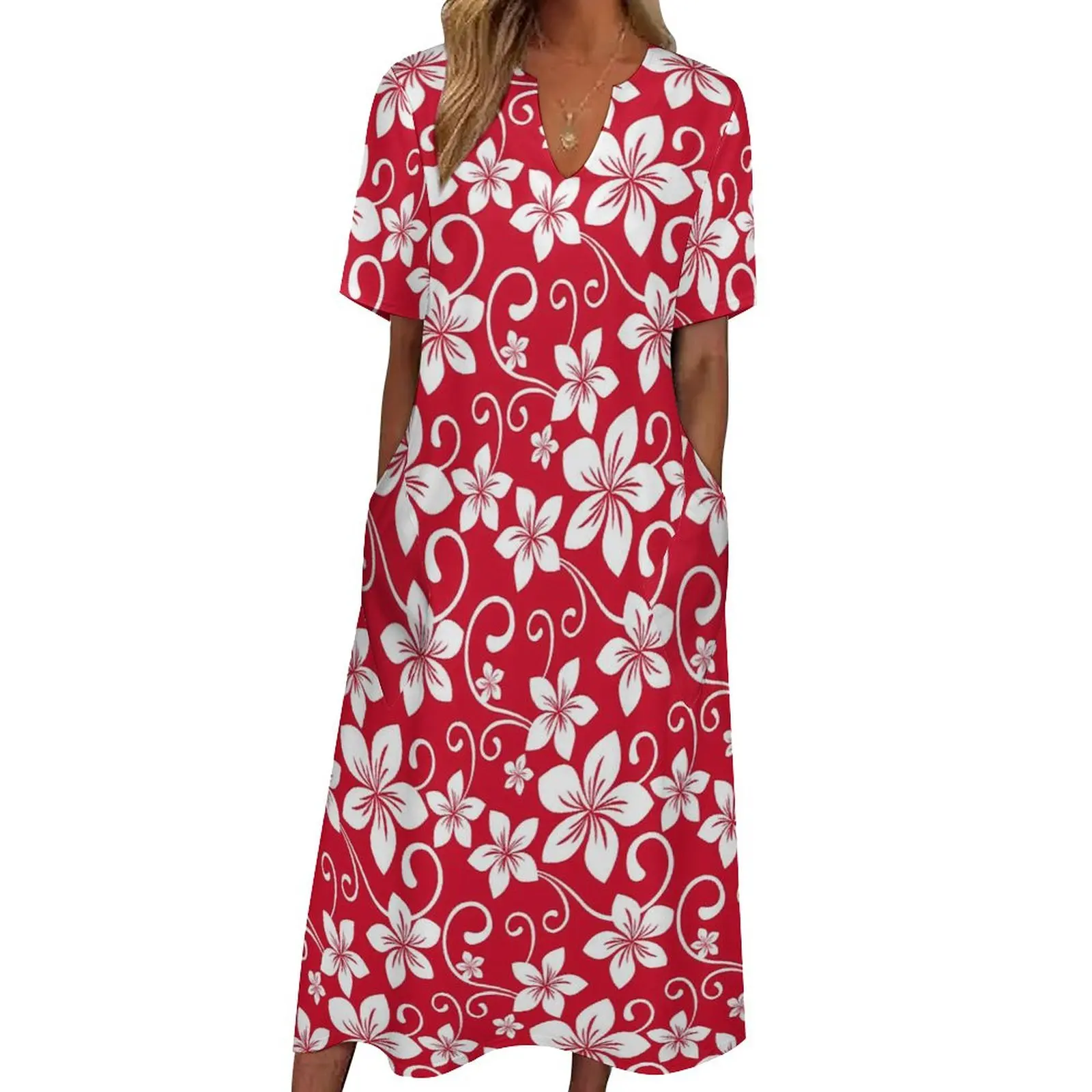 

Платье женское длинное пляжное с принтом, милое платье макси в стиле бохо с тропическим цветочным принтом, красное, большие размеры 4XL, на лето