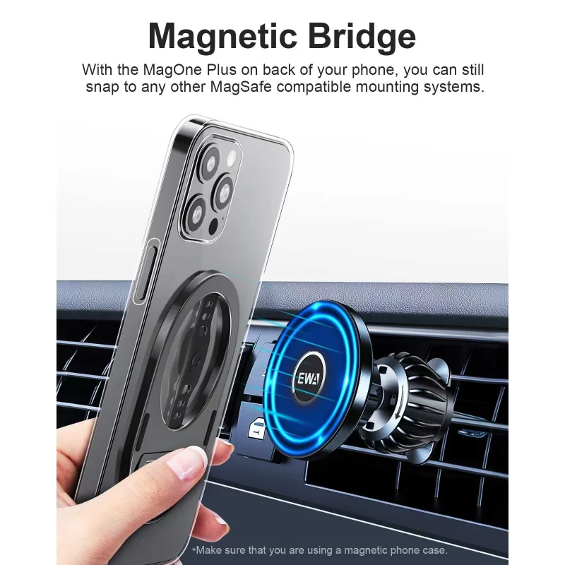 EWA Phone Grip Stand with Silicone Finger Strap Removable Magnetic Stand Stand for iPhone 14 13 12 Pro/Max/Plus only