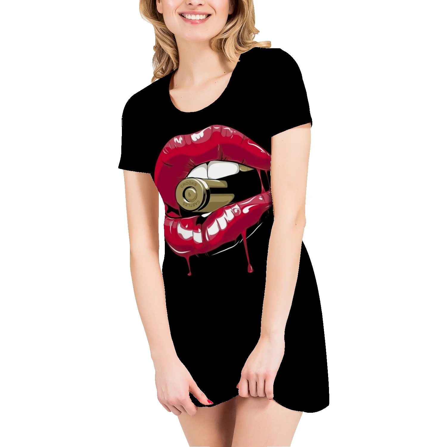 

Женское платье-футболка с коротким рукавом и 3D-принтом