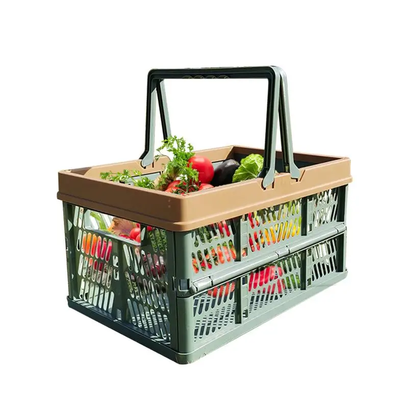 

Collapsible Shopping Storage Crate With Handles Folding Fruit Vegetable Picnic Baskets Picnic Container Storage Basket