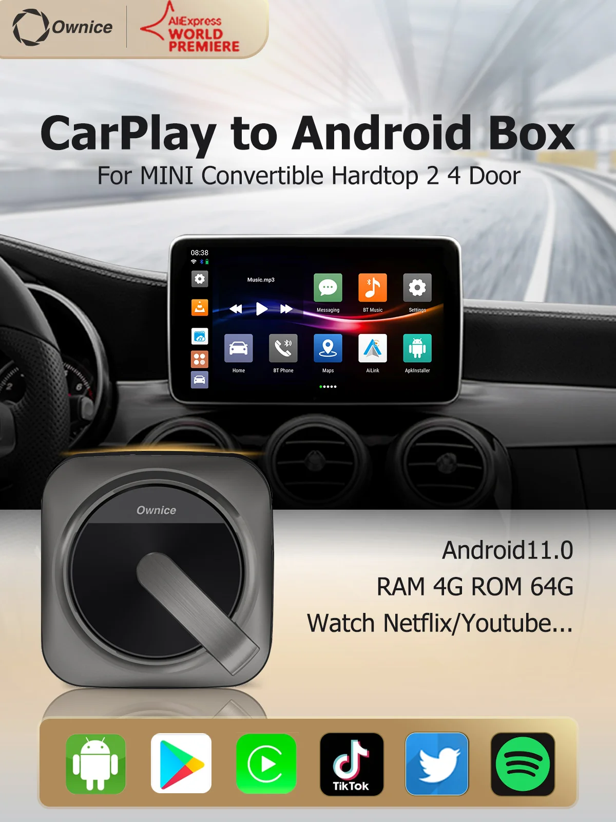 

Ownice A1 беспроводной carplay ai для iphone экран таинственная коробка Android 11 iptv подписка на MINI Kia VW peugeot toyota Mazda