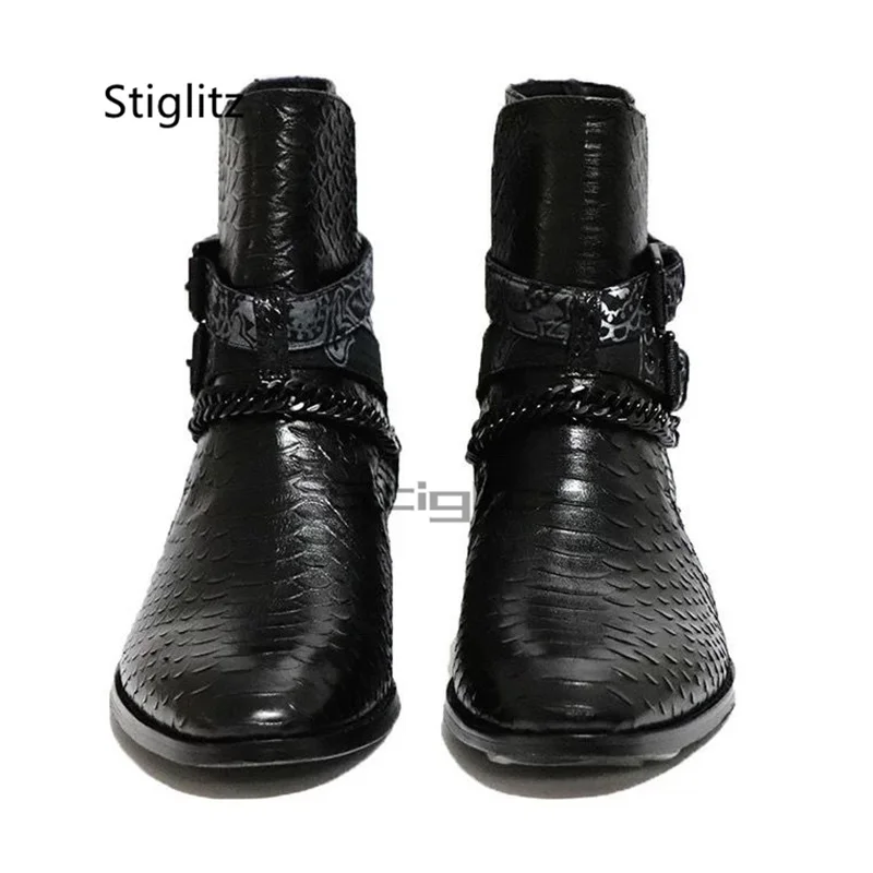 Змеиная текстура Ботинки Челси Мужские Роскошные дизайнерские ботинки с острым