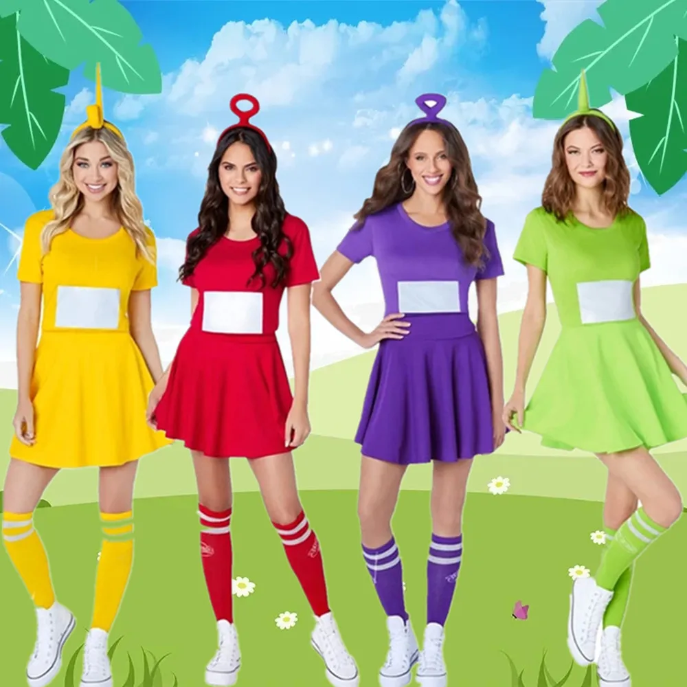 

Женский смешной костюм для косплея из аниме Tinky Winky, 4 цвета, дипсии, Лаа-Лаа, карнавальный костюм для женщин и девочек