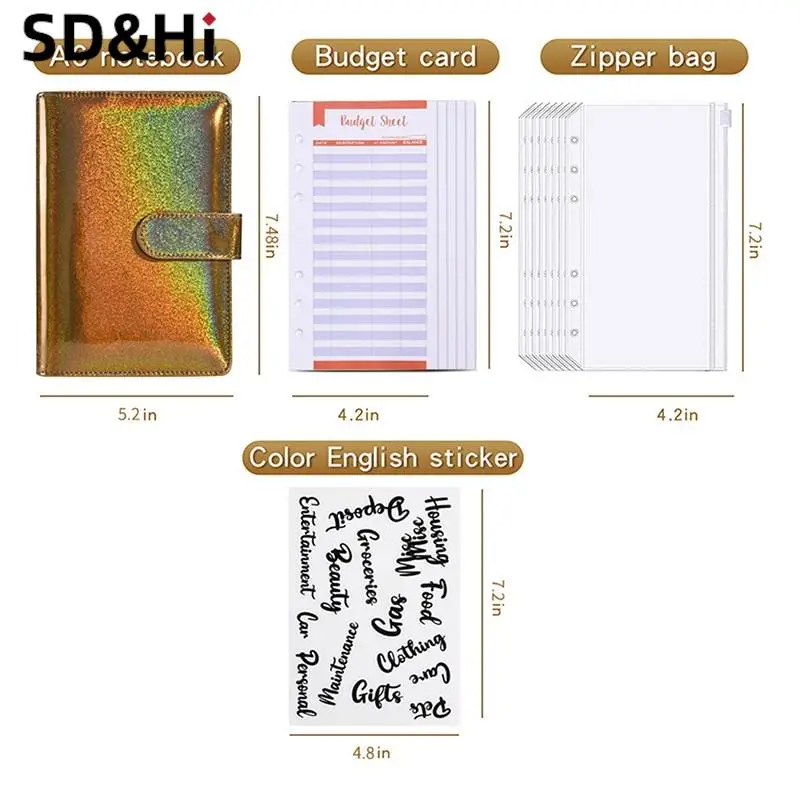 

A6 Leather Budget Binder Notebook Notepad Diary Planner Cash Envelopes Pockets for Money Saving Bill Organizer