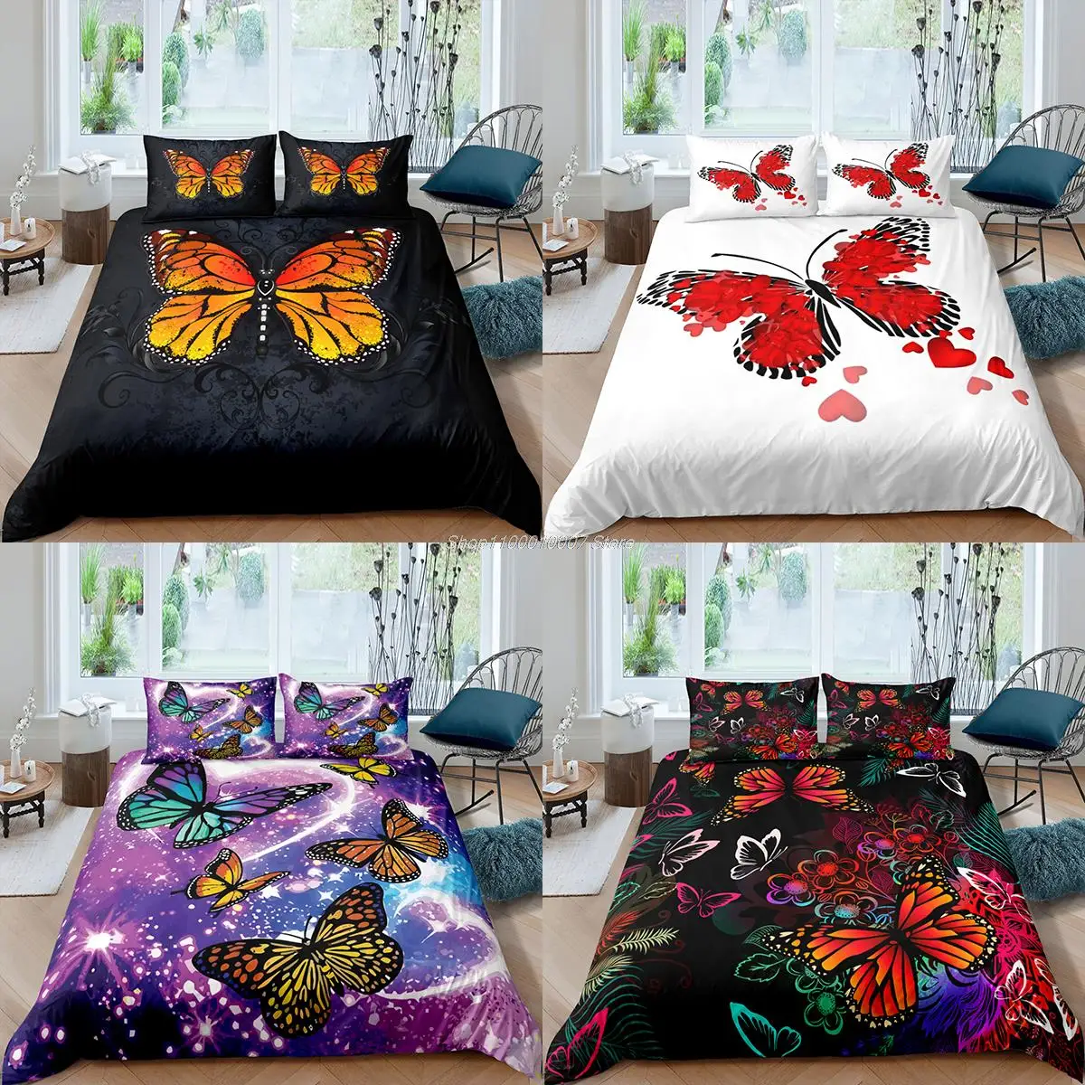 

Home Textiles Luxury 3D Color Butterfly Duvet Cover Set Pillowcase Kids Bedding Set AU/EU/UK/US Queen and King Size Bedding