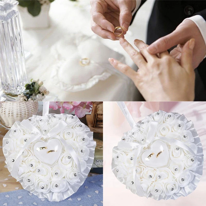 

Свадебное кольцо в форме сердца, обручальное кольцо, подушка, роза, цветы, украшение в коробке, для свадебной церемонии, подарок на день Свят...