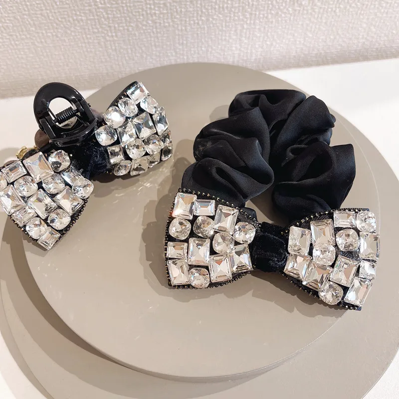

Rhinestone Bow Knot Hair Claw Clip Elastic Hairband Scrunches for Women Girl Korean Handmade Fashion Head Accessories