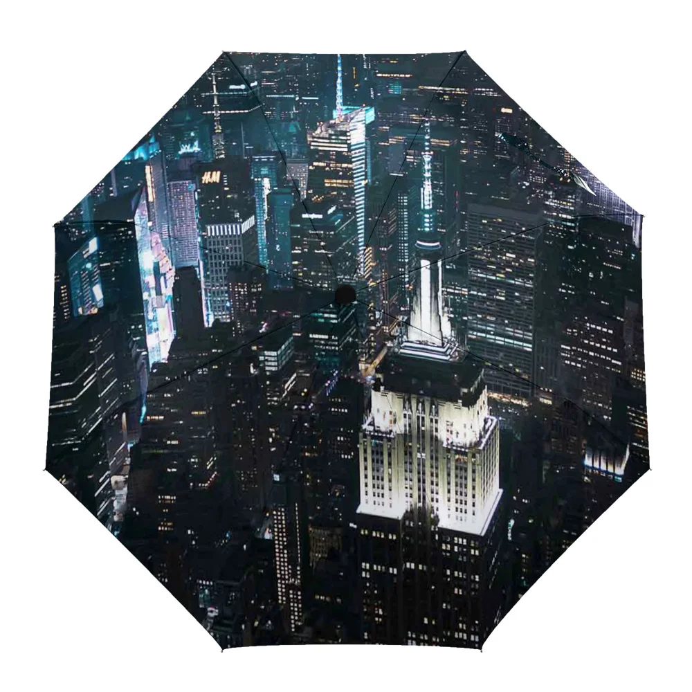 

Зонт от дождя для мужчин и женщин, прочные складные автоматические зонтики с ночным видением и изображением Нью-Йорка, для подарка