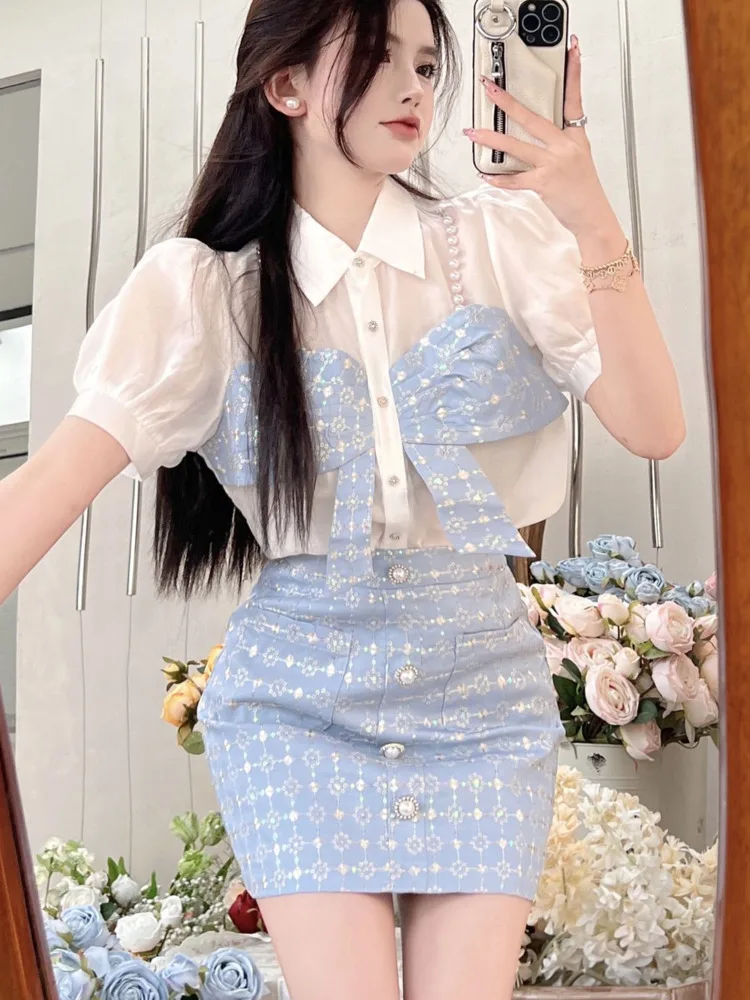 Bodycon Mini Skirt Suits Korean Fashion 