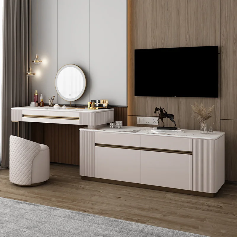 

Luxury Dresser Tables Bedroom Solid Cabinets Vanity Bedroom Modern Makeup Table Dressing Mirror Comfortable Drawers Furniture