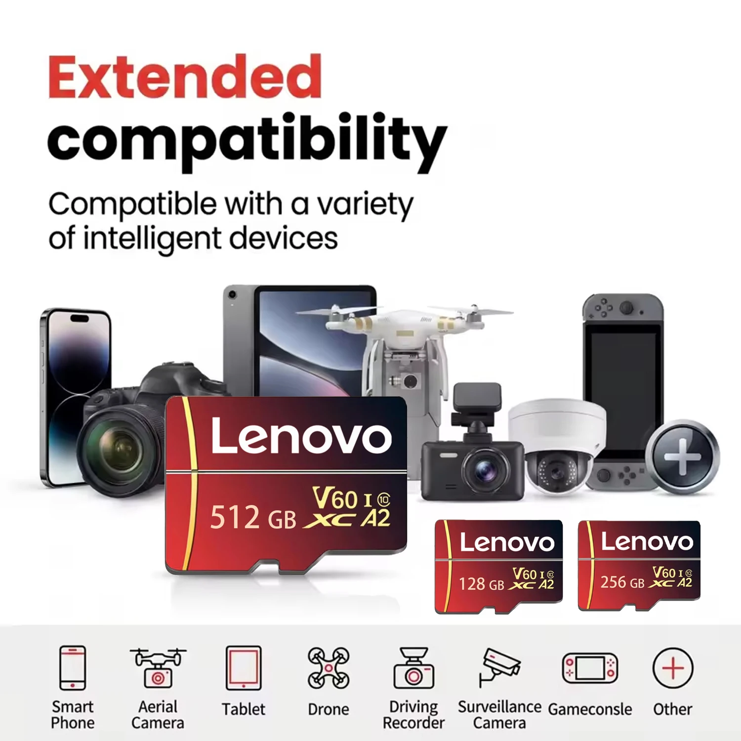 Фото Карта памяти Lenovo High Endurance Video SD Card TF Card 64GB 128GB 256GB 512GB U3 V60 Micro SD Card для камер и цифровых устройств №2