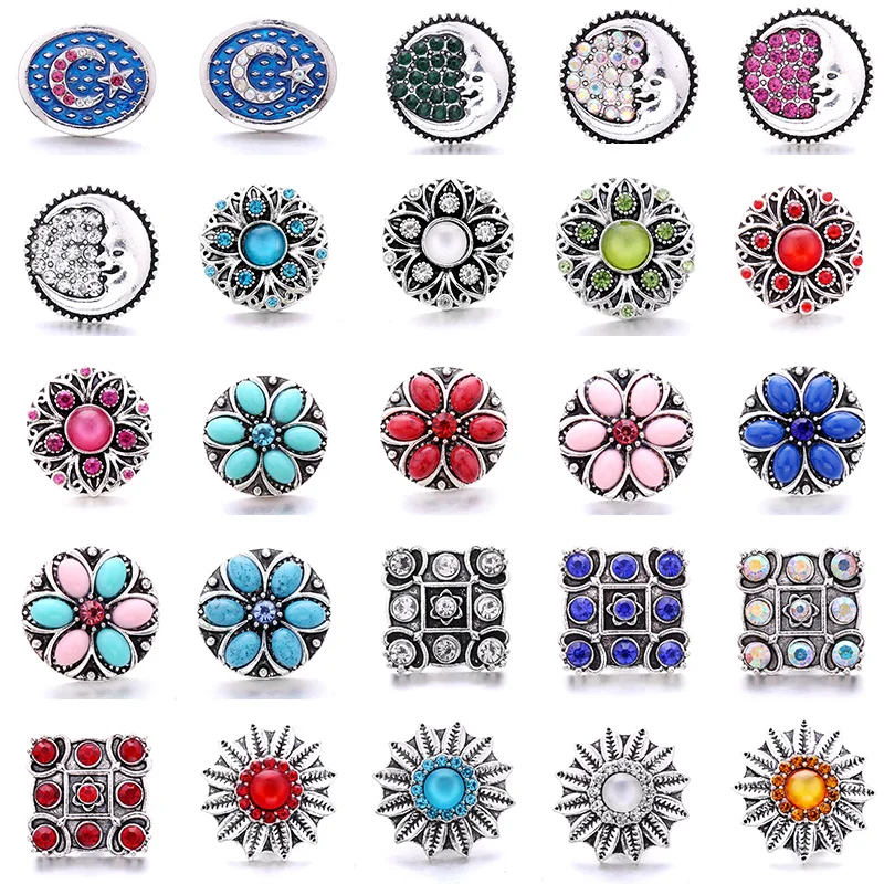 

XH7300 Flower Moon Crystal gemstone Birthstone 20mm Metal snap button jewelry DIY bracelet
