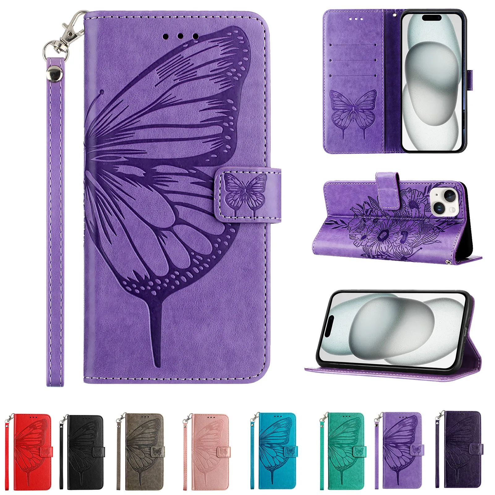 Чехол-кошелек с ремешком на руку для Vivo S19 Pro роскошный кожаный ремешок бабочкой 3