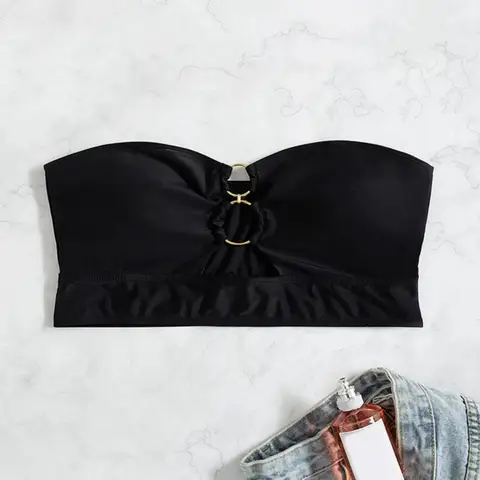 Strapless Solid Bra Crop Top Round Hoop Hollow Out Backless Beach Bikini Summer Sexy Women Streetwear Y2K Party Club Camis