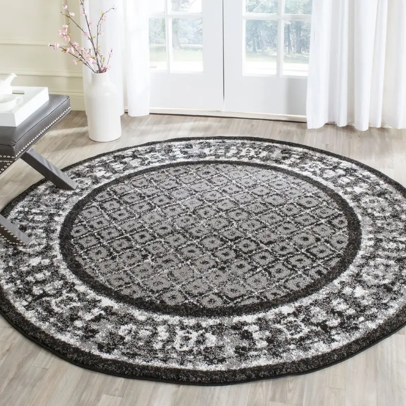

Adirondack Royston Traditional Area Rug, Black/Silver, 6' x 6' Round