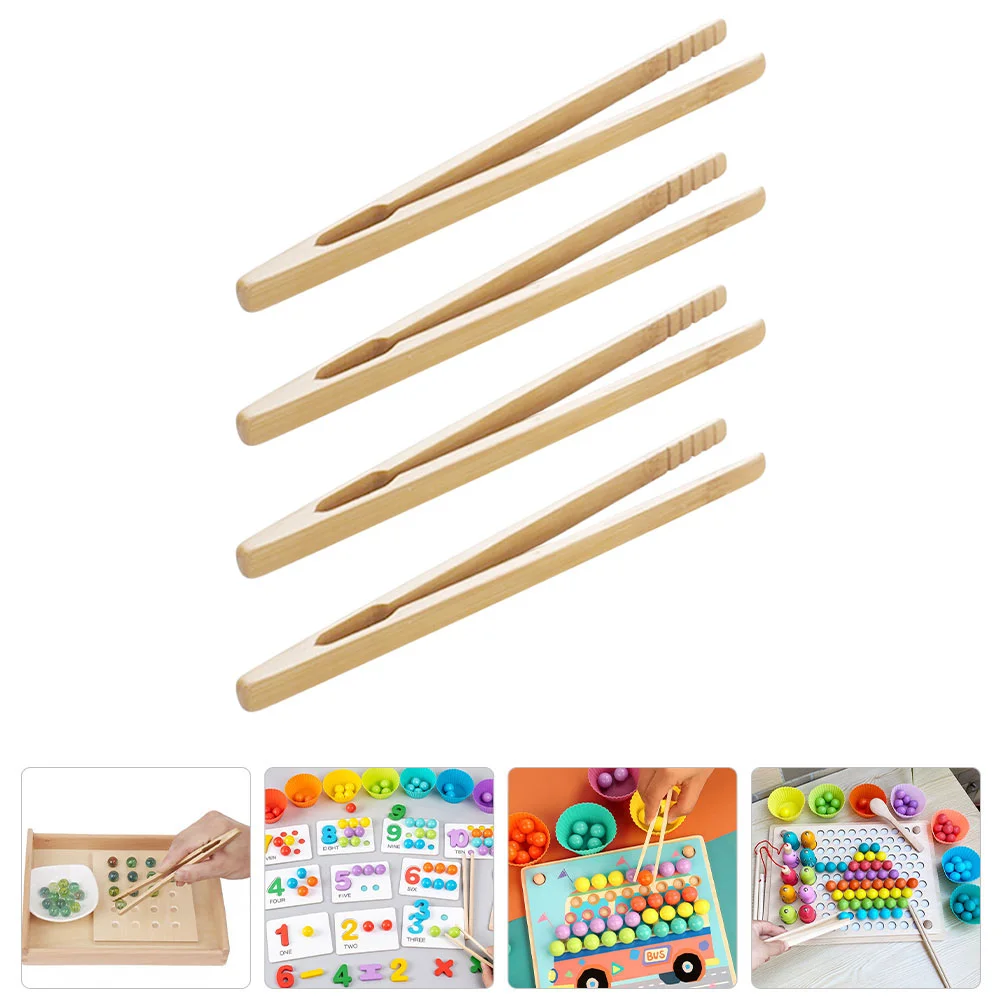 

4 Pcs Montessori Tweezers Toddler Toys Outdoor Educational Kids Tongs Wooden Suite Fine Motor Skills Preschool Early Learning