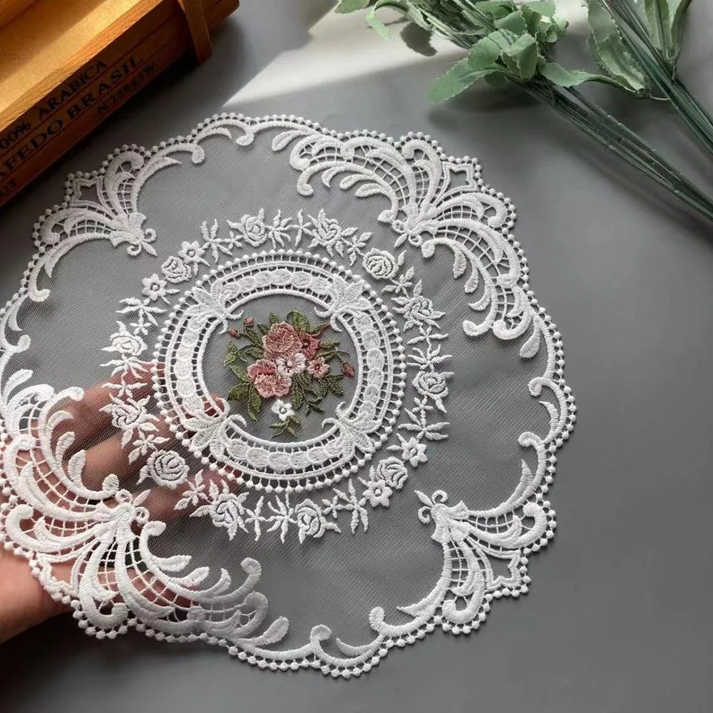 

2 pcs White Embroidered Flower Mesh Lace Ribbon Applique Trims for Covers Curtain Home Textiles Sewing Strip Fabric 30cm Hot