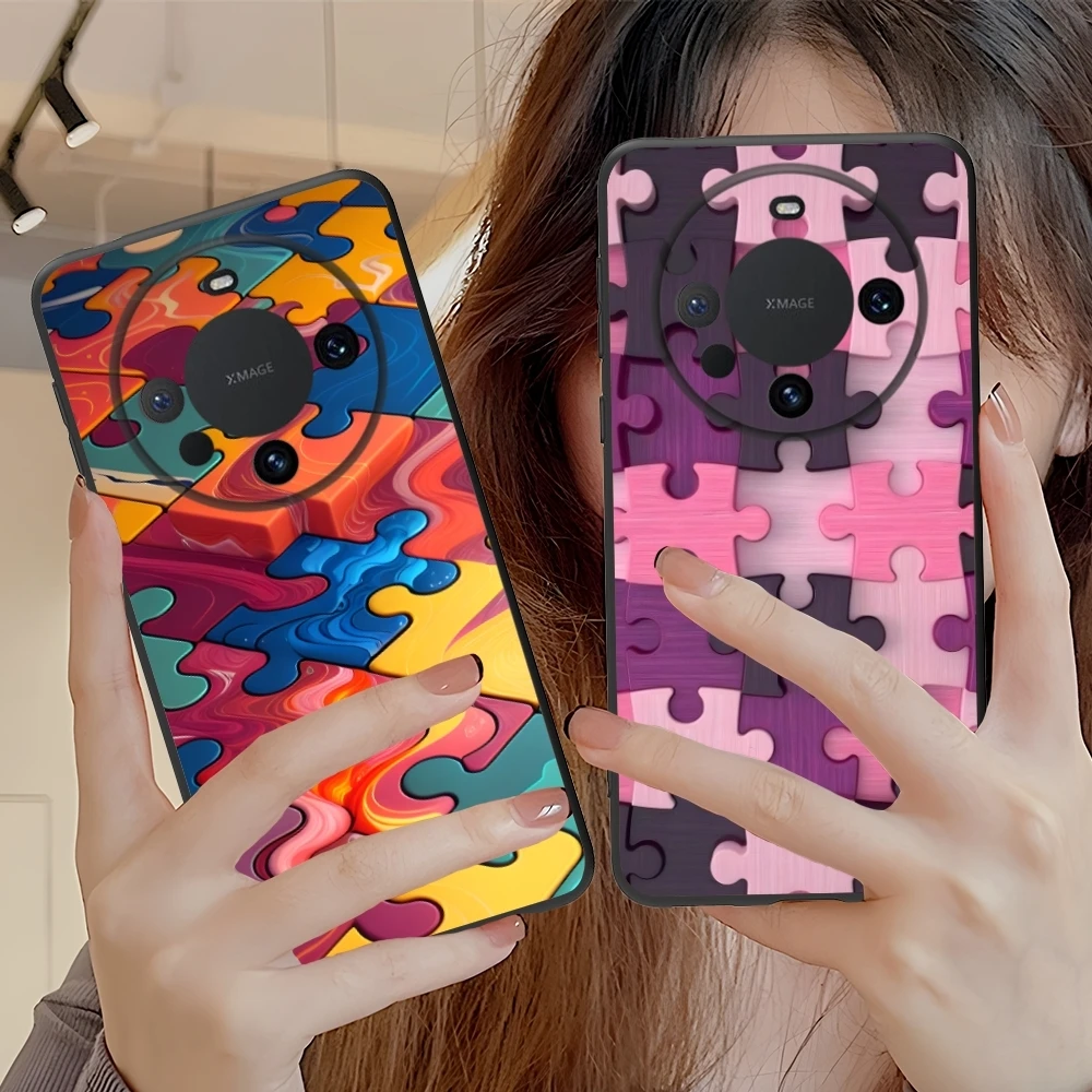 Чехол для мобильного телефона Puzzle Pretty Fashion Huawei Mate 60 50 40 30 20 10 Pro Plus Lite E 5G черный