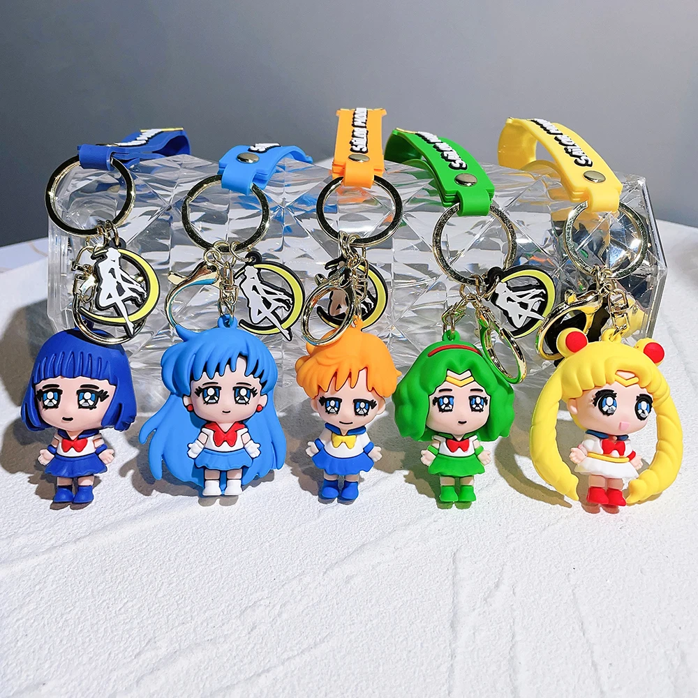 

Q Version Sailor Moon PVC Figures Figurine Keychain Beautiful Tsukino Usagi Aino Minako Pendant Keyring for Backpack Ornament