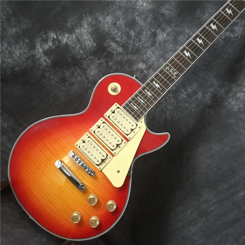 

2023 New Arrival!!! Cherry Burst Color Custom LP Electric Guitar, Solid Body, Flame Maple Top ,Rosewood Fretboard,